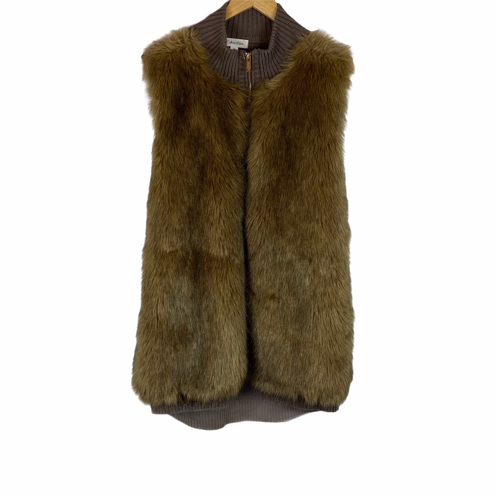 Calvin Klein brown faux fur knit vest